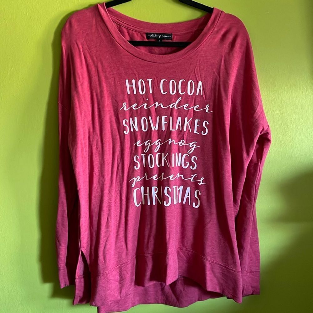 State Of Nine Red & White Long Sleeve Holiday Sweatshirt Size L
